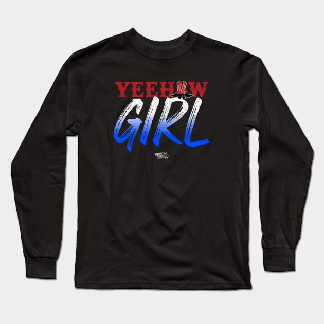 Yeehaw Girl in Red, White, and Blue USA colors Long Sleeve T-Shirt by Reid Walley